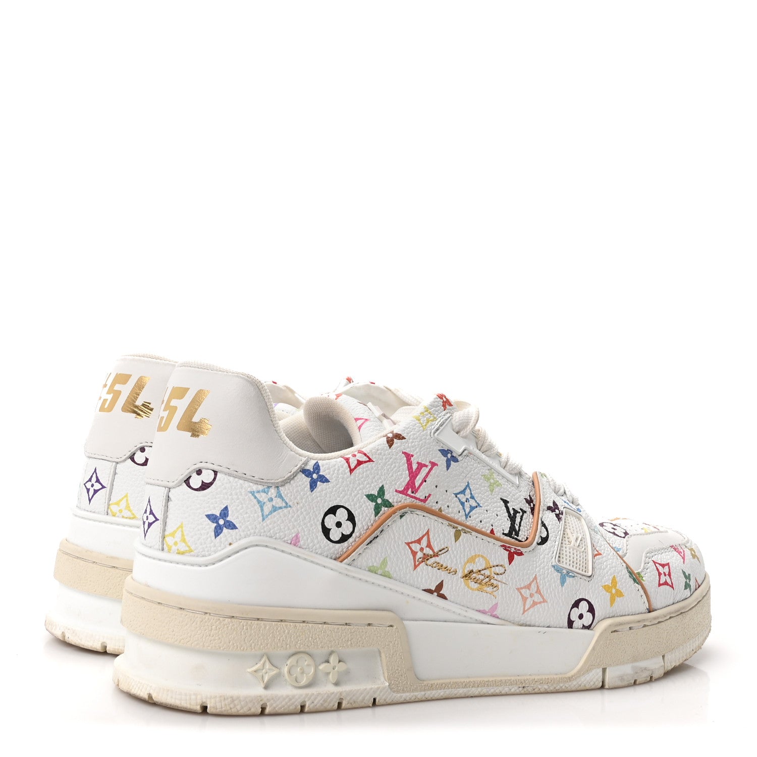 Louis Vuitton LV X TM Calfskin Monogram Multicolor Womens LV Trainer Sneakers 39 White 5 of 9