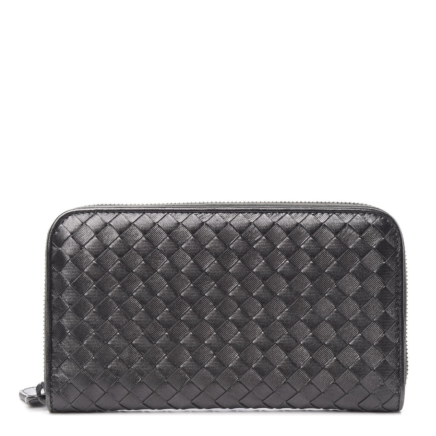 Metallic Grosgrain Intrecciato Zip Around Wallet Dark Silver