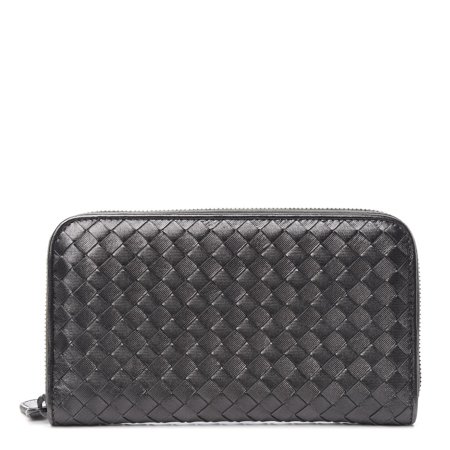 Bottega Veneta Metallic Grosgrain Intrecciato Zip Around Wallet Dark Silver 1 of 6