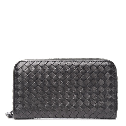 Bottega Veneta Metallic Grosgrain Intrecciato Zip Around Wallet Dark Silver 1 of 6