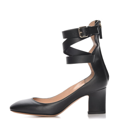 Valentino Garavani Calfskin Back Zip Ankle Wrap Pumps 35.5 Black 1 of 9