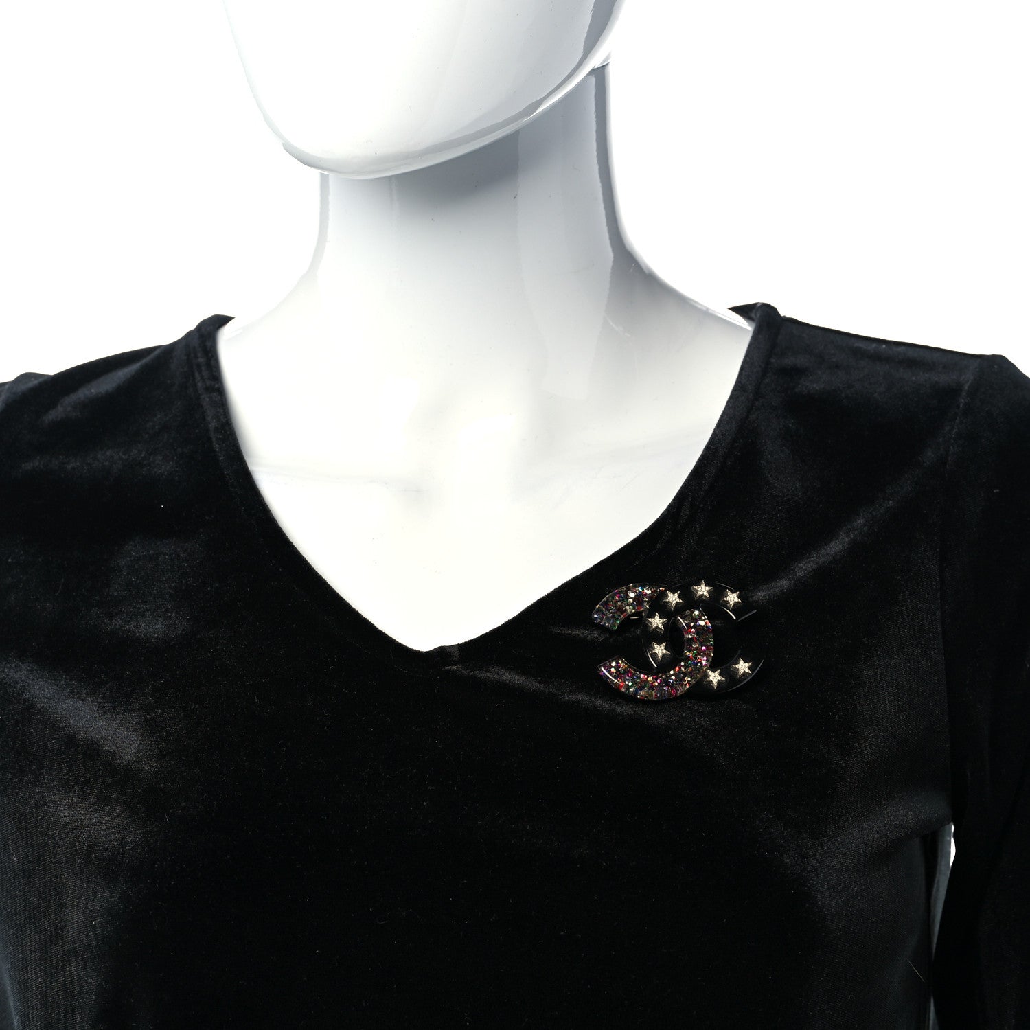 Chanel Resin Glitter Crystal CC Star Brooch Multicolor 2 of 5