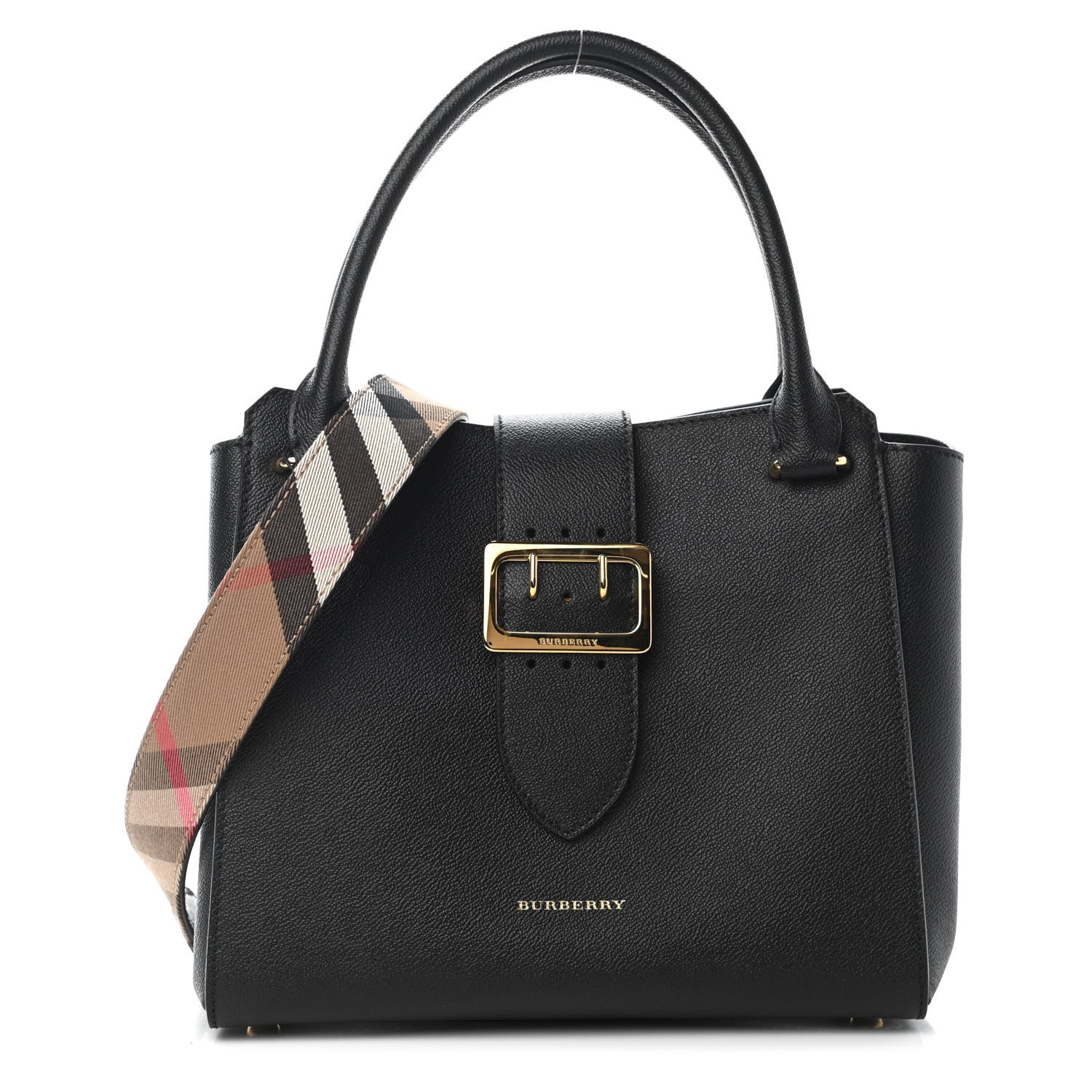 Burberry Soft Grain Calfskin Medium Buckle Tote Black 1 of 9