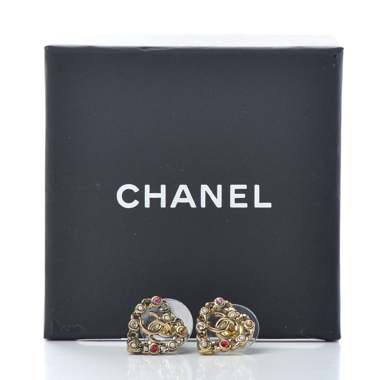 Pearl Crystal CC Heart Earrings Gold Multicolor