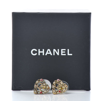 Chanel Pearl Crystal CC Heart Earrings Gold Multicolor 5 of 5