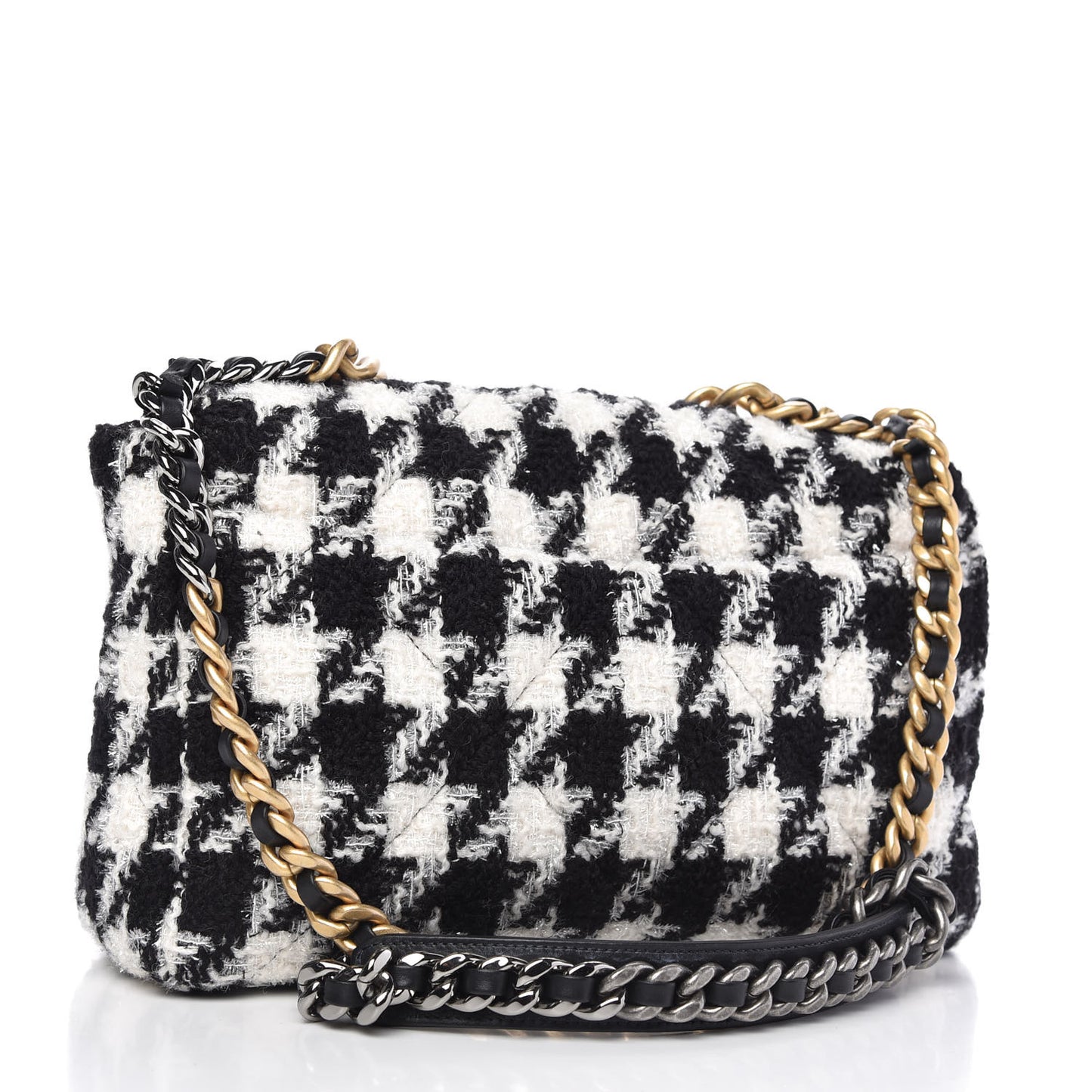Tweed Quilted Large Chanel 19 Flap Black Ecru White