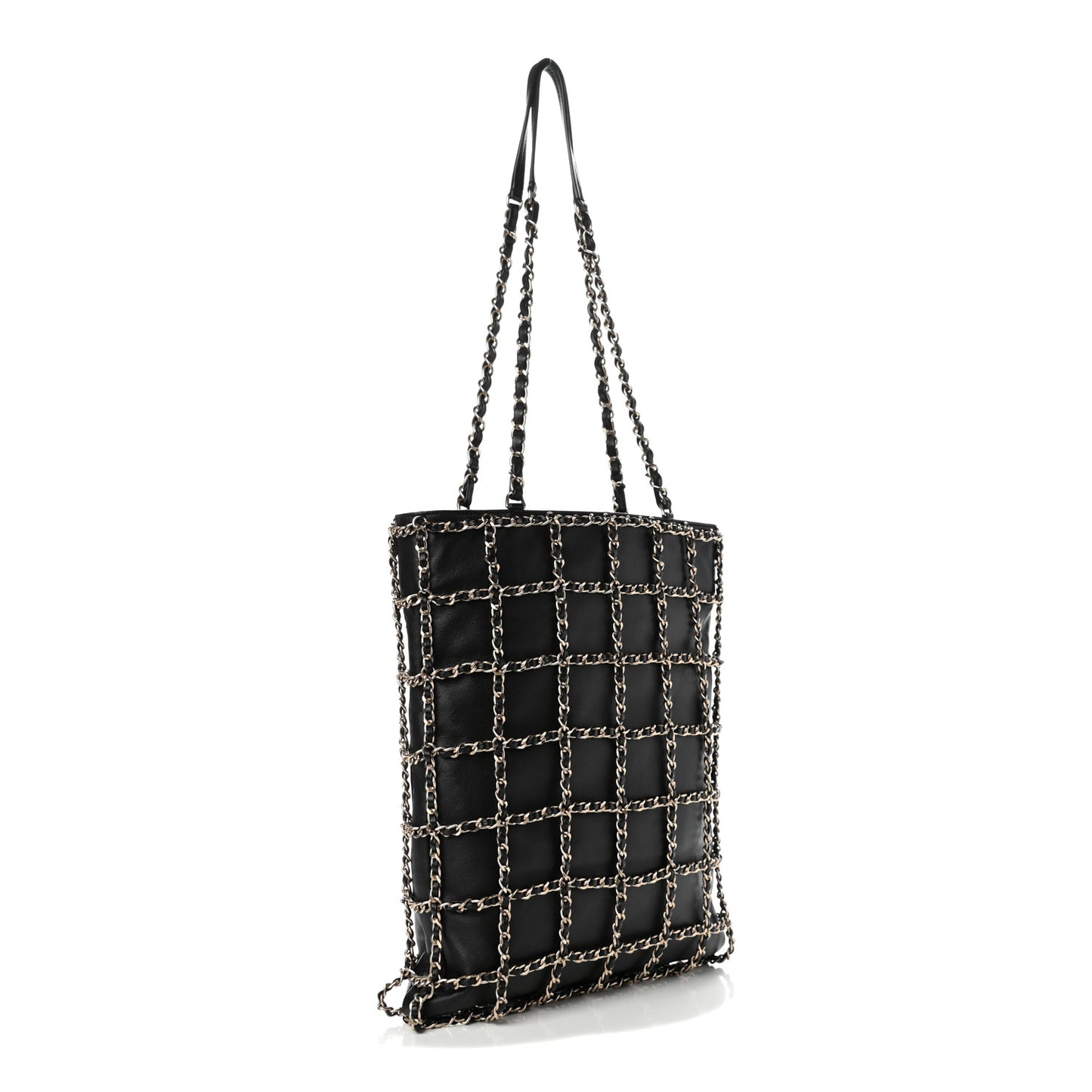 Lambskin Large Shopping Chain Tote Black