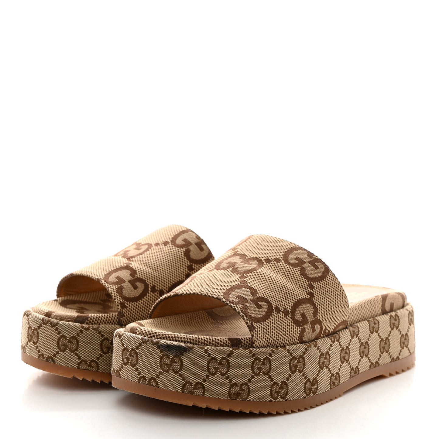 Monogram Maxi GG Angelina Platform 55mm Slide Sandals 40 Camel Ebony