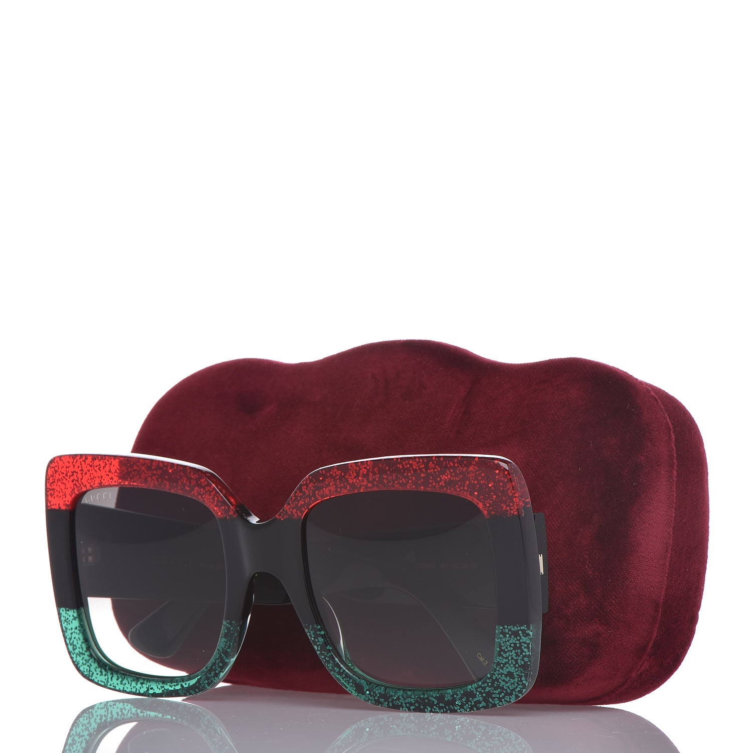 Gucci Square Frame GG0083S Sunglasses Glitter Red Black Green 7 of 7