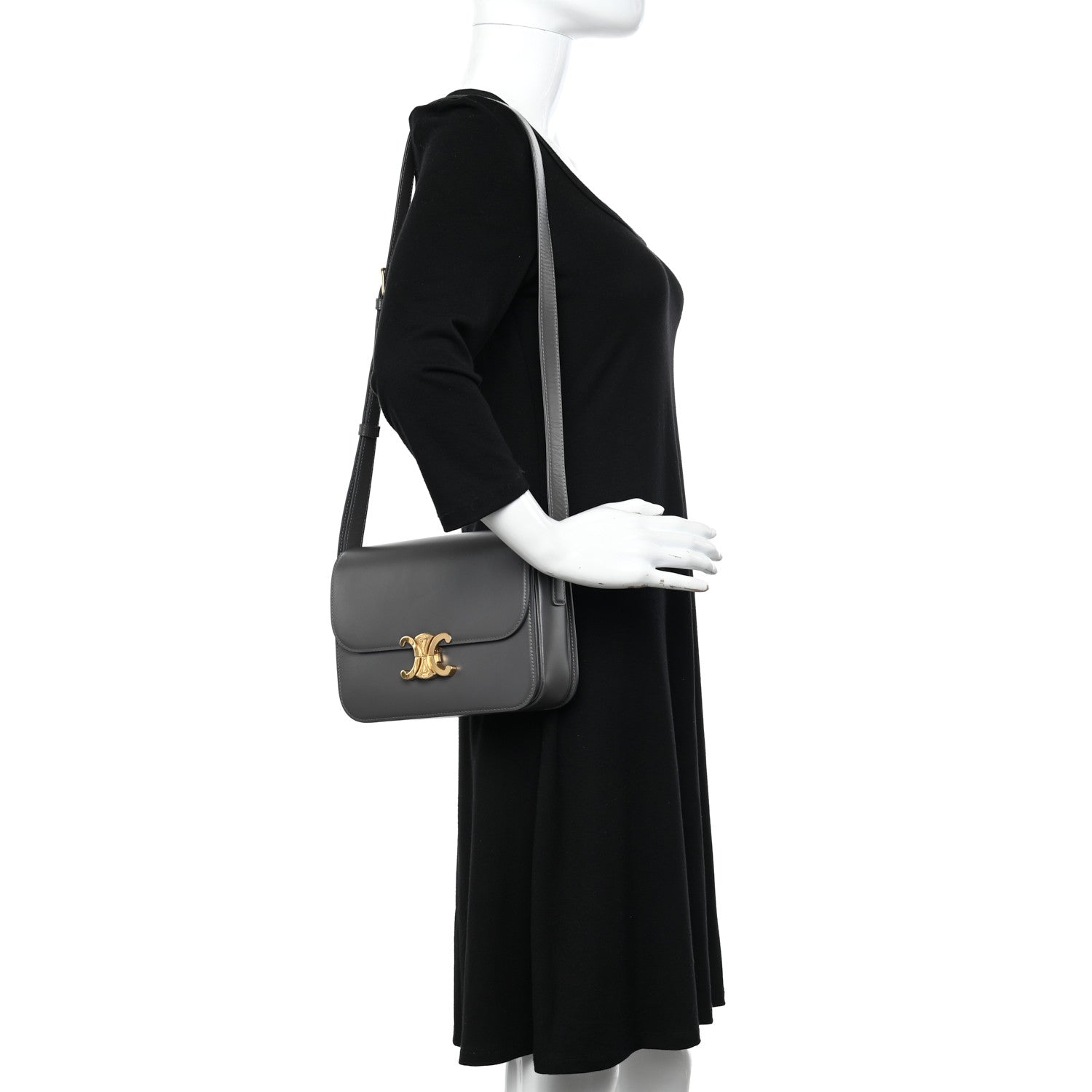 Celine Shiny Calfskin Medium Triomphe Grey 2 of 14