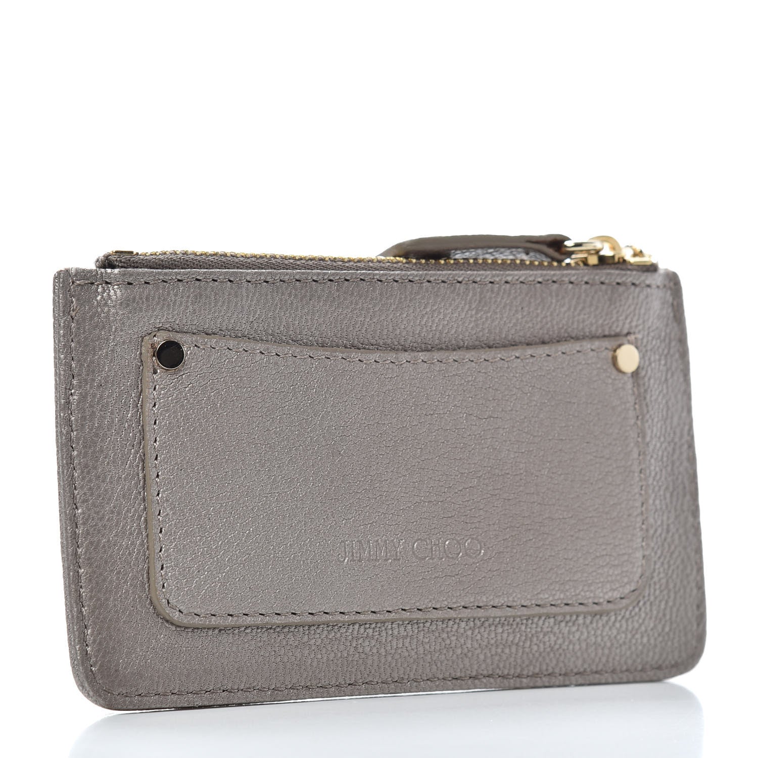 Jimmy Choo Pearlized Grainy Calfskin Nancy Star Studded Key Pouch Light Khaki 3 of 8