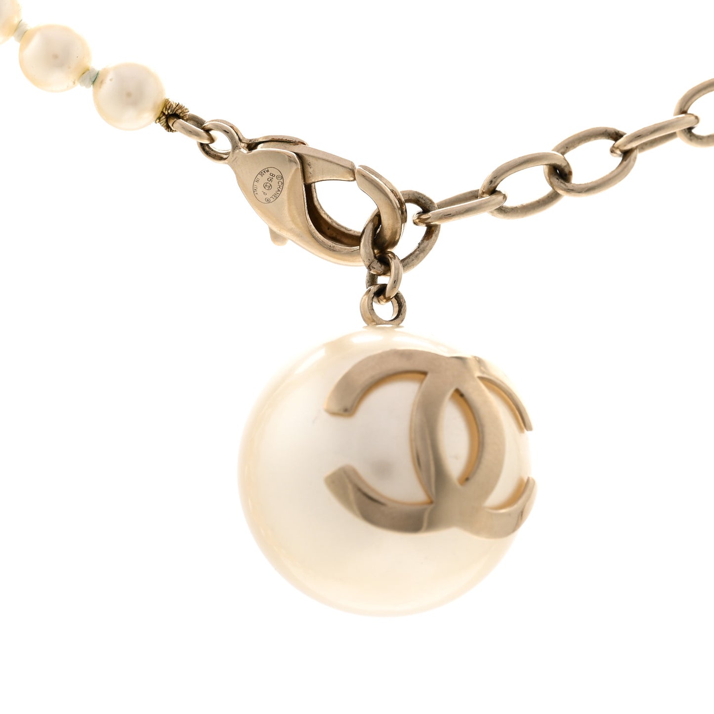 Graduated Pearl CC Long Necklace Gold