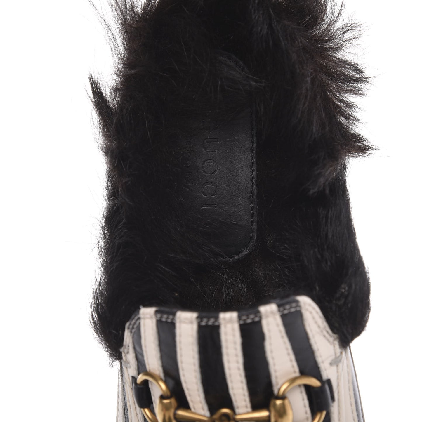 Malaga Kid Fur Zebra Inlay Womens Princetown Slippers 35 Mystic White Black