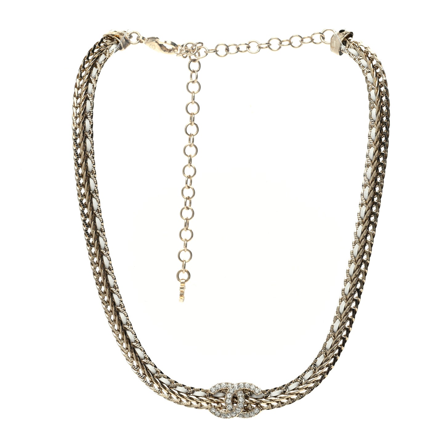 Metal Lambskin Crystal CC Choker Necklace Gold White