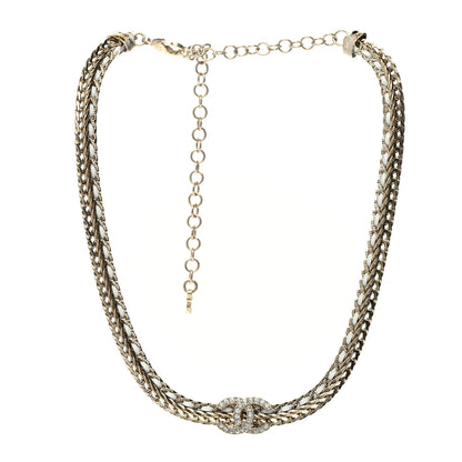 Chanel Metal Lambskin Crystal CC Choker Necklace Gold White 1 of 6
