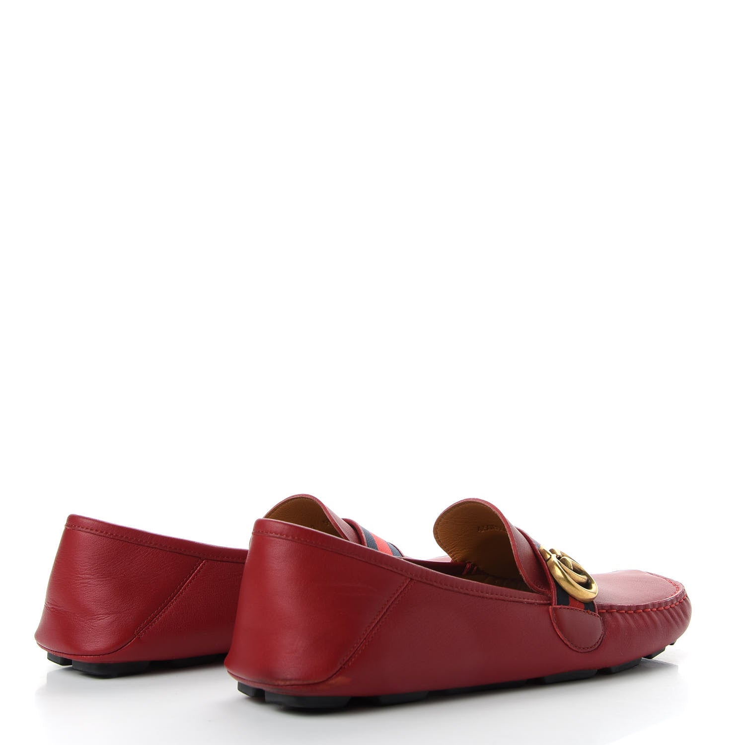 Gucci Velvety Calfskin Web Mens Noel Driver Loafers 9.5 Rosso 4 of 10