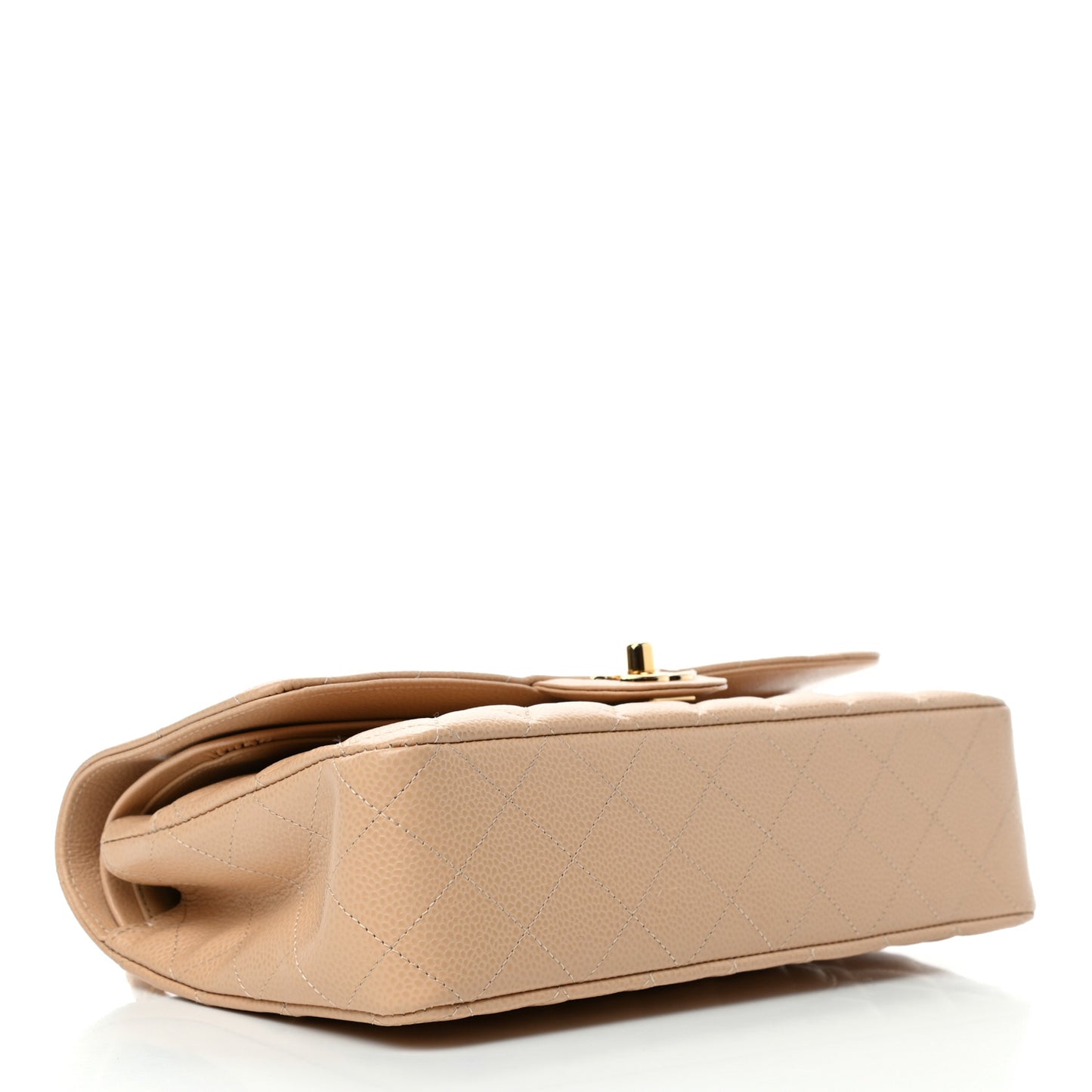 Caviar Quilted Medium Double Flap Beige