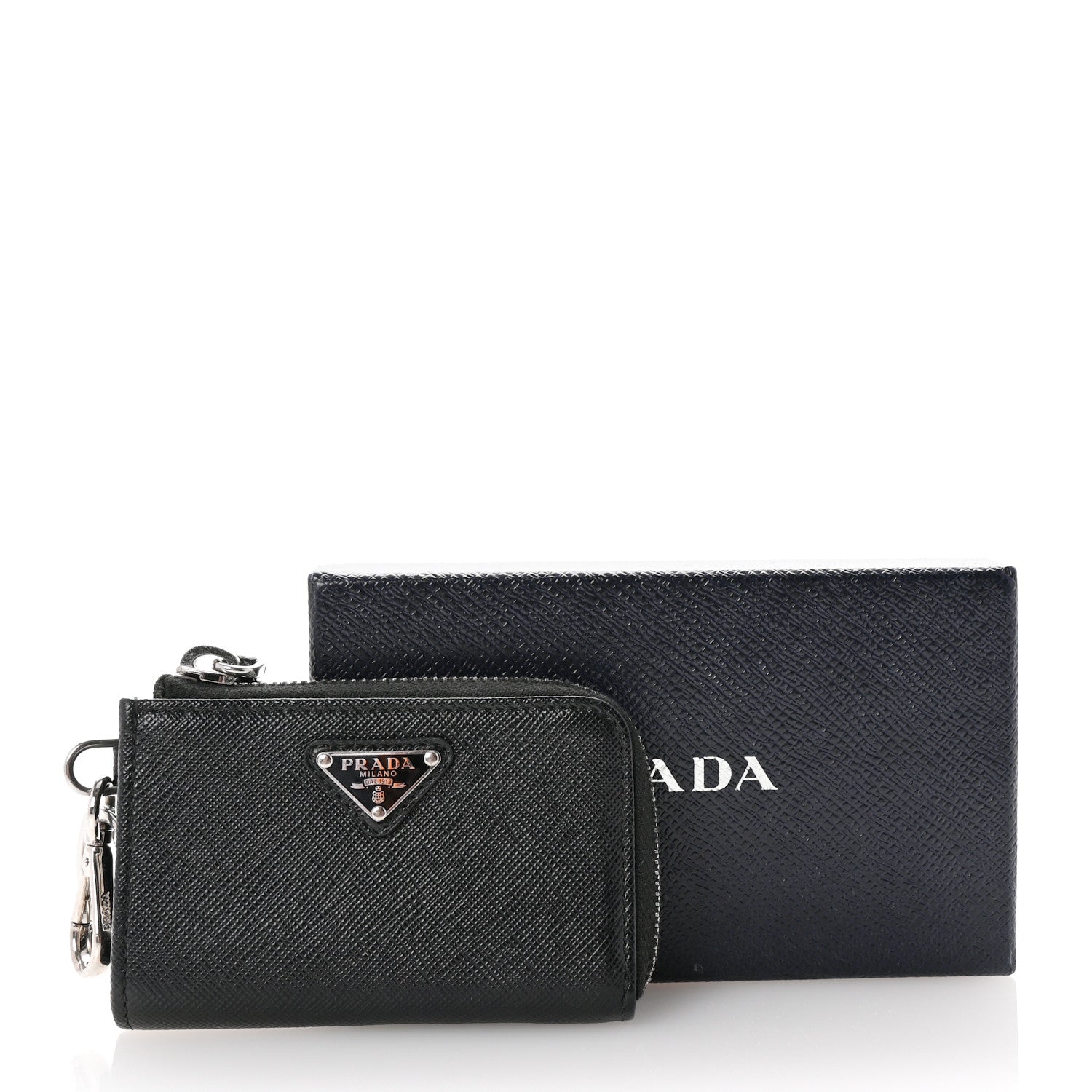 Prada Saffiano Metal Triangle Key Pouch Black 7 of 7