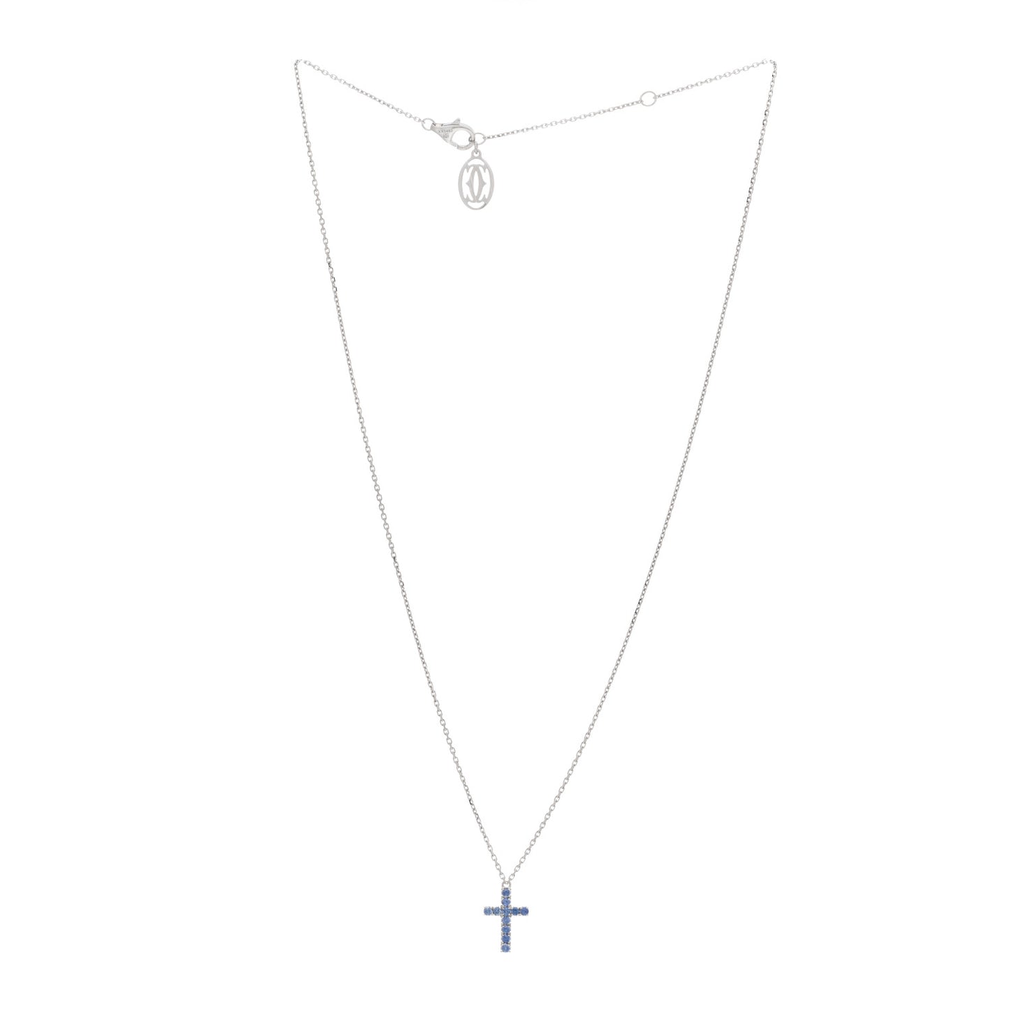 18K White Gold Blue Sapphire Symbols Cross Pendant Necklace