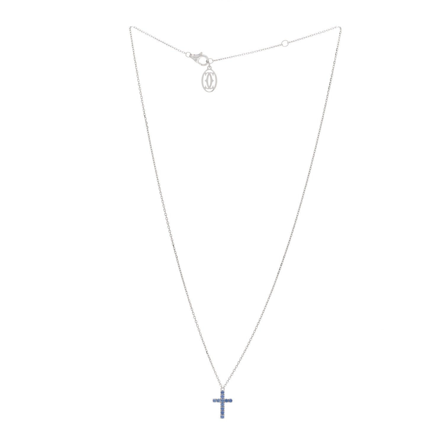 Cartier 18K White Gold Blue Sapphire Symbols Cross Pendant Necklace 3 of 4