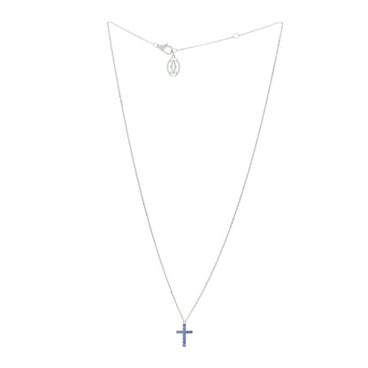 Cartier 18K White Gold Blue Sapphire Symbols Cross Pendant Necklace 3 of 4