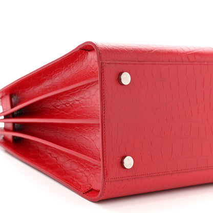 Saint Laurent Calfskin Crocodile Embossed Small Sac de Jour Eros Red 9 of 15