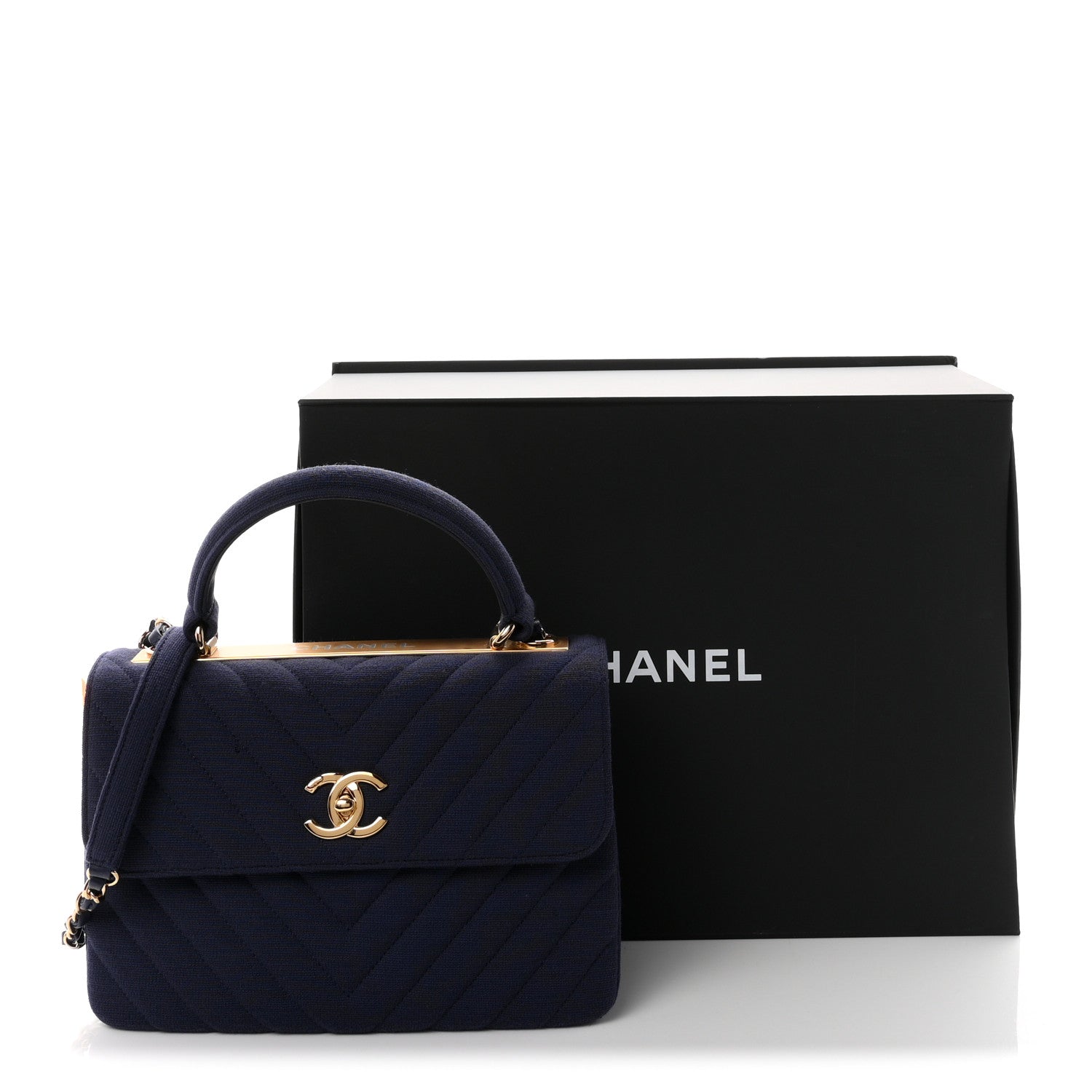 Chanel Jersey Chevron Quilted Small Trendy CC Dual Handle Flap Bag Navy Blue 11 of 11