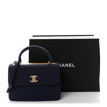 Chanel Jersey Chevron Quilted Small Trendy CC Dual Handle Flap Bag Navy Blue 11 of 11