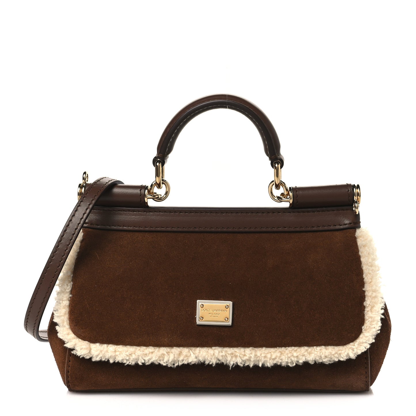 Suede Shearling Small Miss Sicily Satchel Marrone Caffe Latte