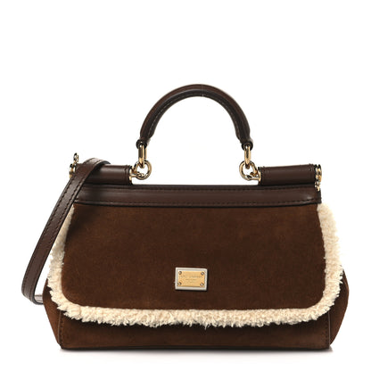 Dolce & Gabbana Suede Shearling Small Miss Sicily Satchel Marrone Caffe Latte 1 of 8