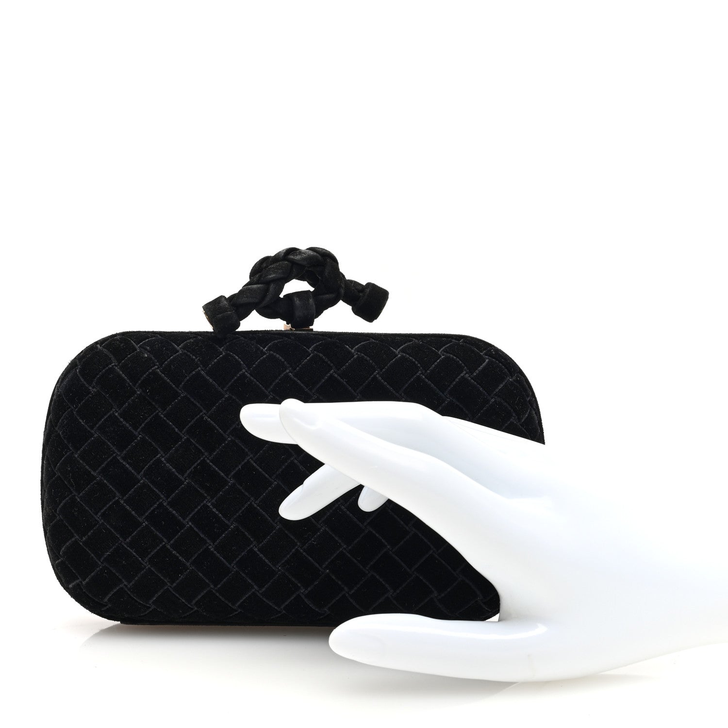 Bottega Veneta Velvet Intreccio Knot Clutch Black 2 of 9