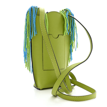 Loewe Calfskin Fringe Elephant Pouch Crossbody Bag Green 2 of 9