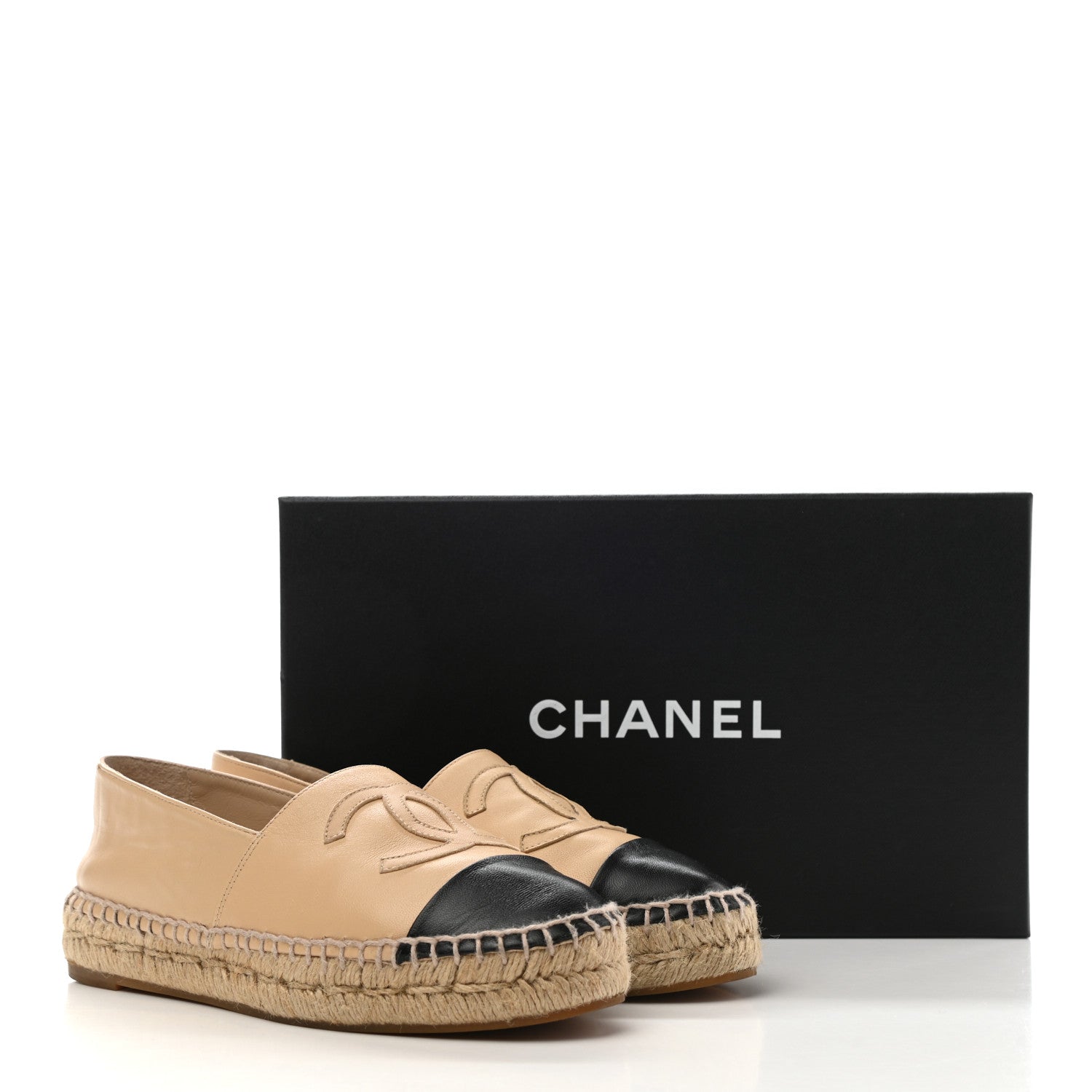 Chanel Lambskin CC Espadrilles 35 Beige Black 13 of 13