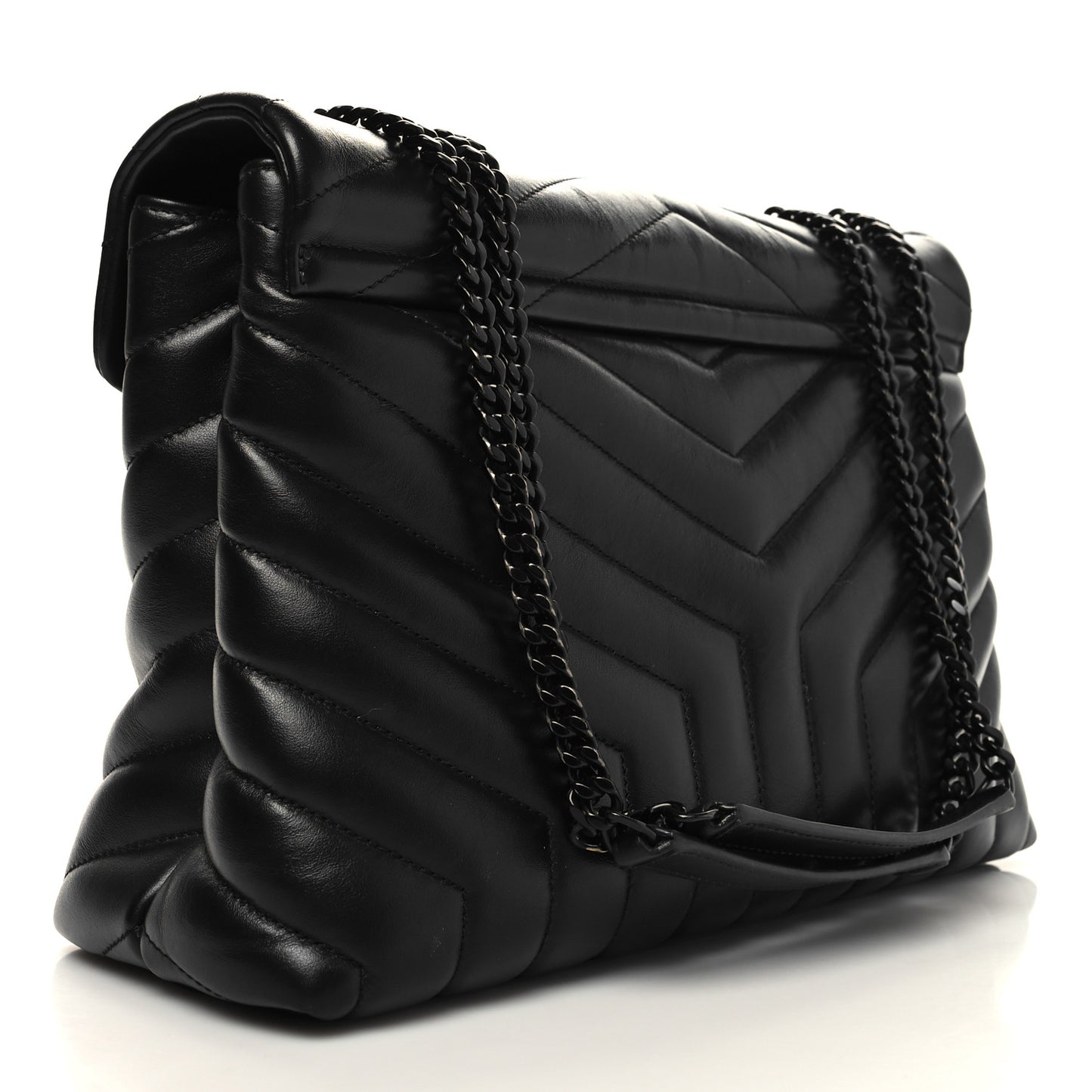 Calfskin Y Quilted Monogram Monochrome Medium Loulou Chain Satchel Black