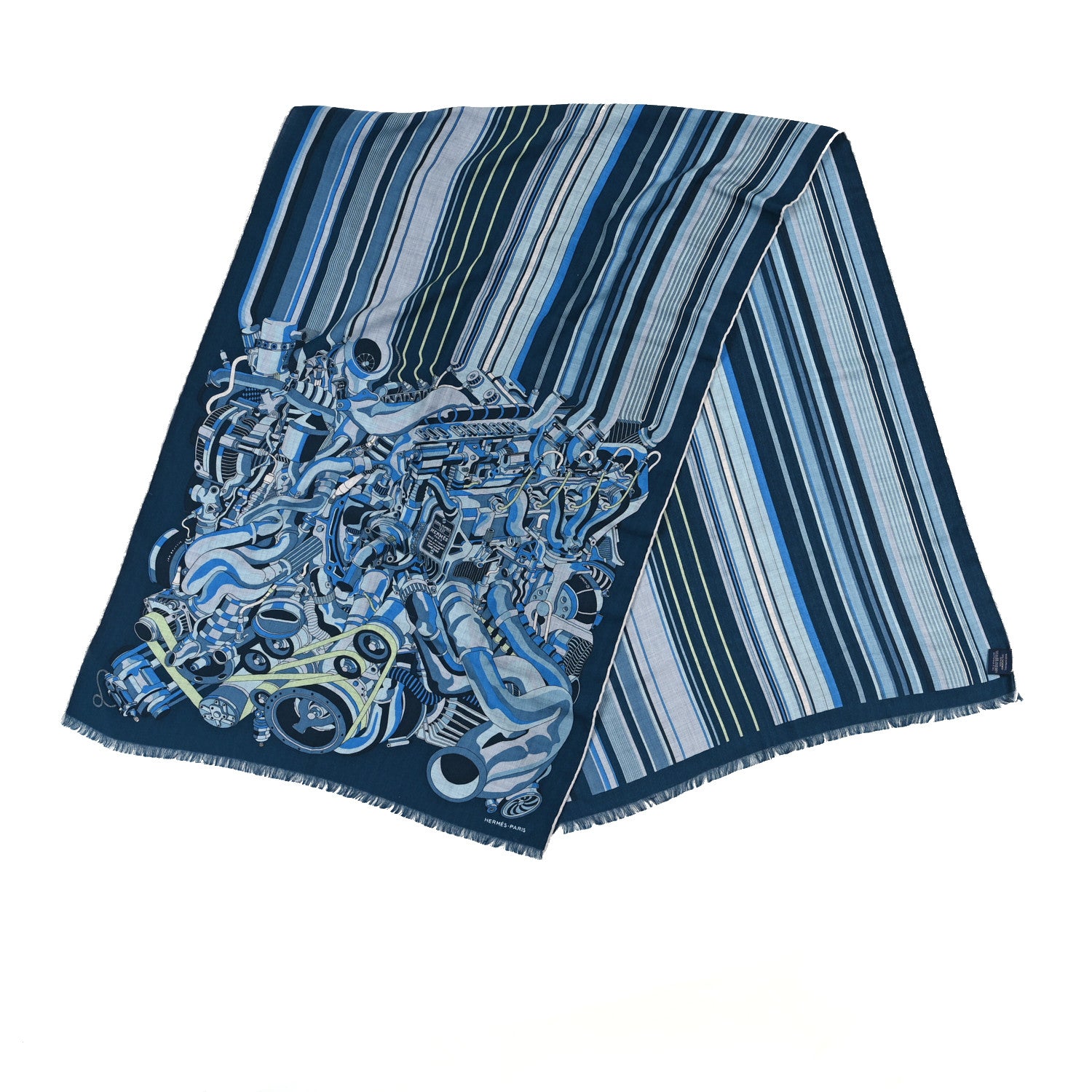 Hermes Cashmere Silk 600 Chevaux Rectangle Scarf Marine Gris Chine