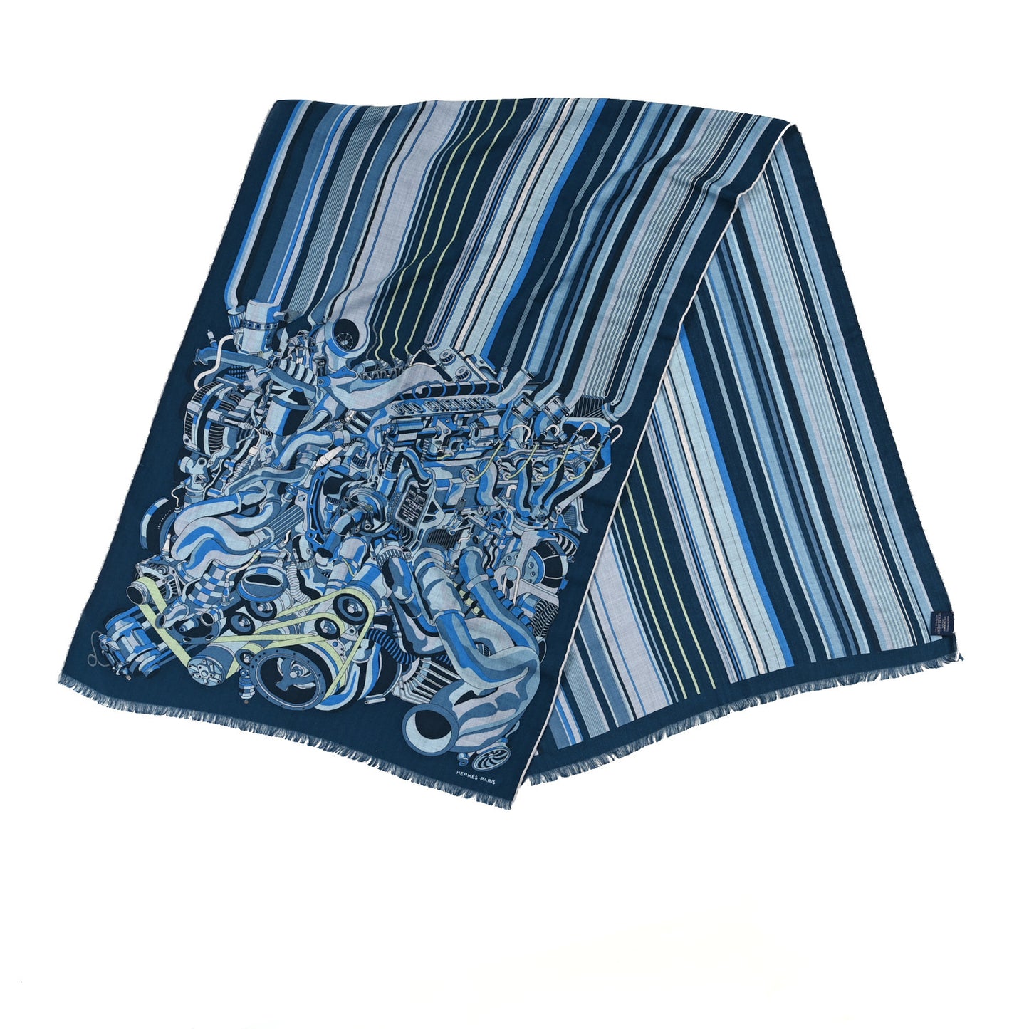 Cashmere Silk 600 Chevaux Rectangle Scarf Marine Gris Chine
