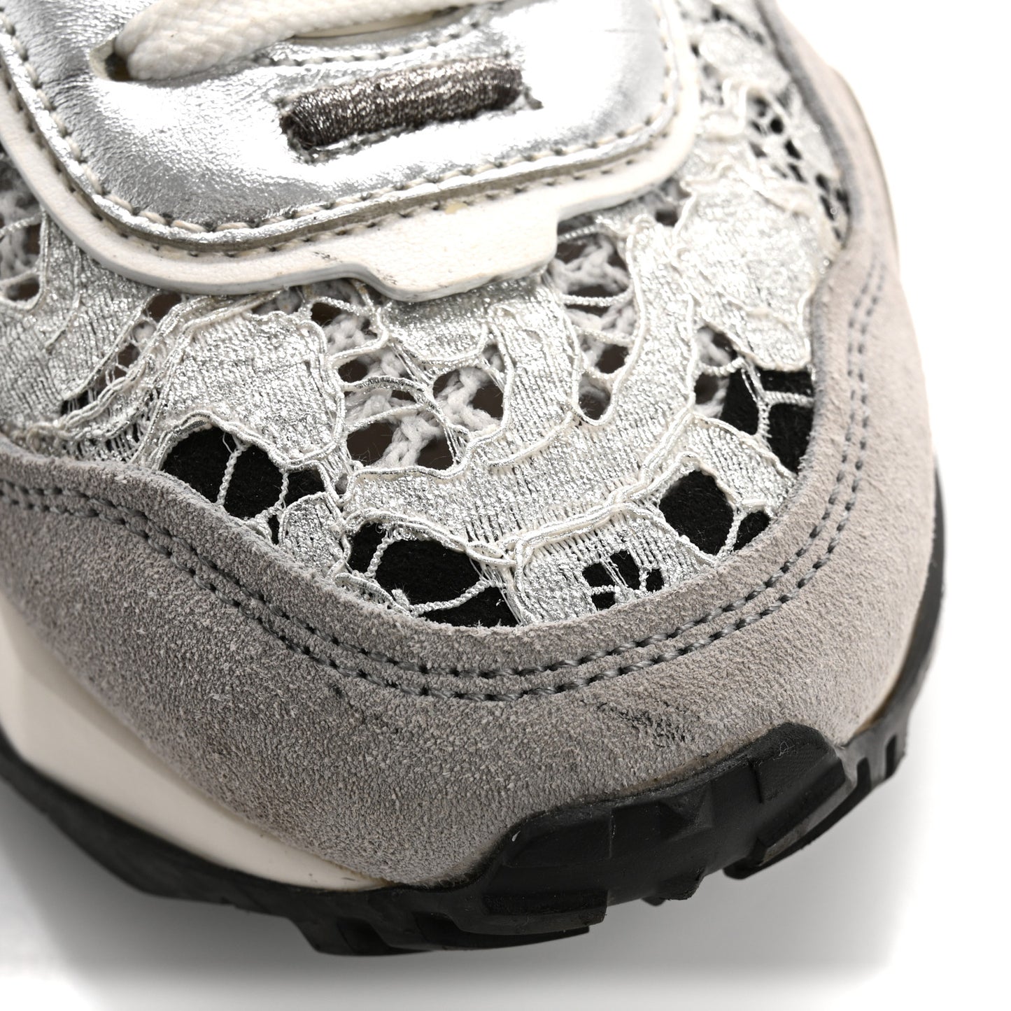 Metallic Calfskin Lace Mesh Lacerunner Sneaker 38.5 Silver Pastel Gray