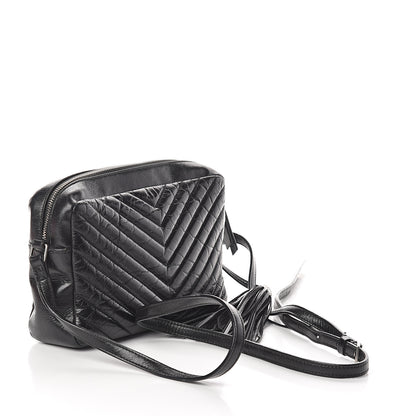 Saint Laurent Cracked Shiny Calfskin Matelasse Monogram Lou Camera Bag Black 2 of 7