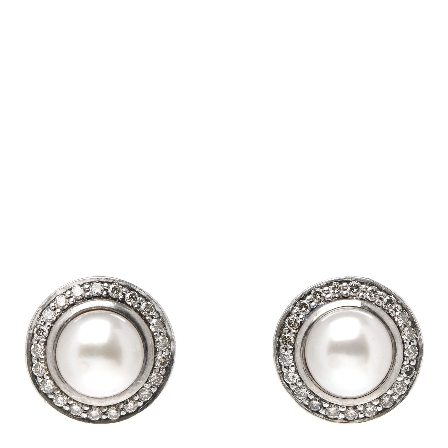 David Yurman Sterling Silver Diamond Pearl 7.5mm Petite Cerise Earrings 1 of 4