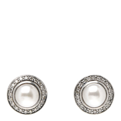 David Yurman Sterling Silver Diamond Pearl 7.5mm Petite Cerise Earrings 1 of 4