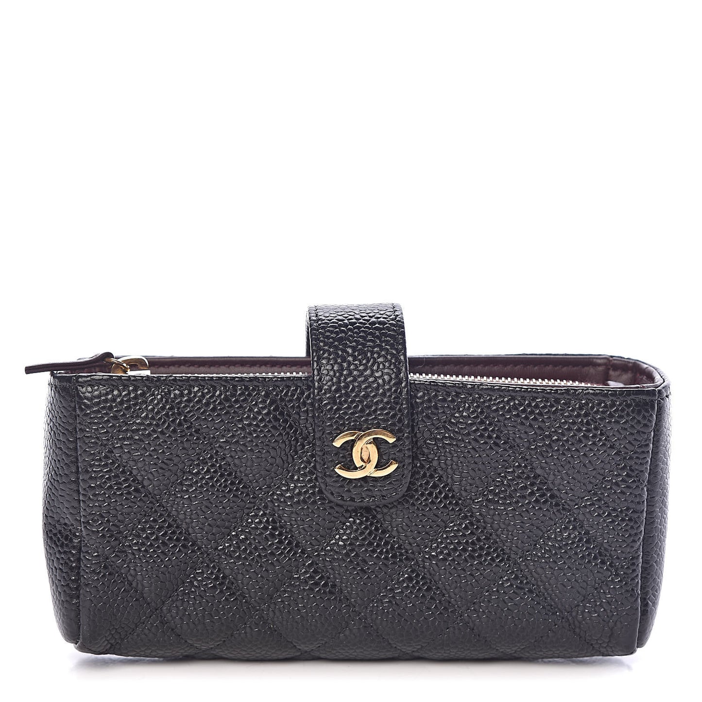 Caviar Quilted Mini Phone Holder Clutch Black