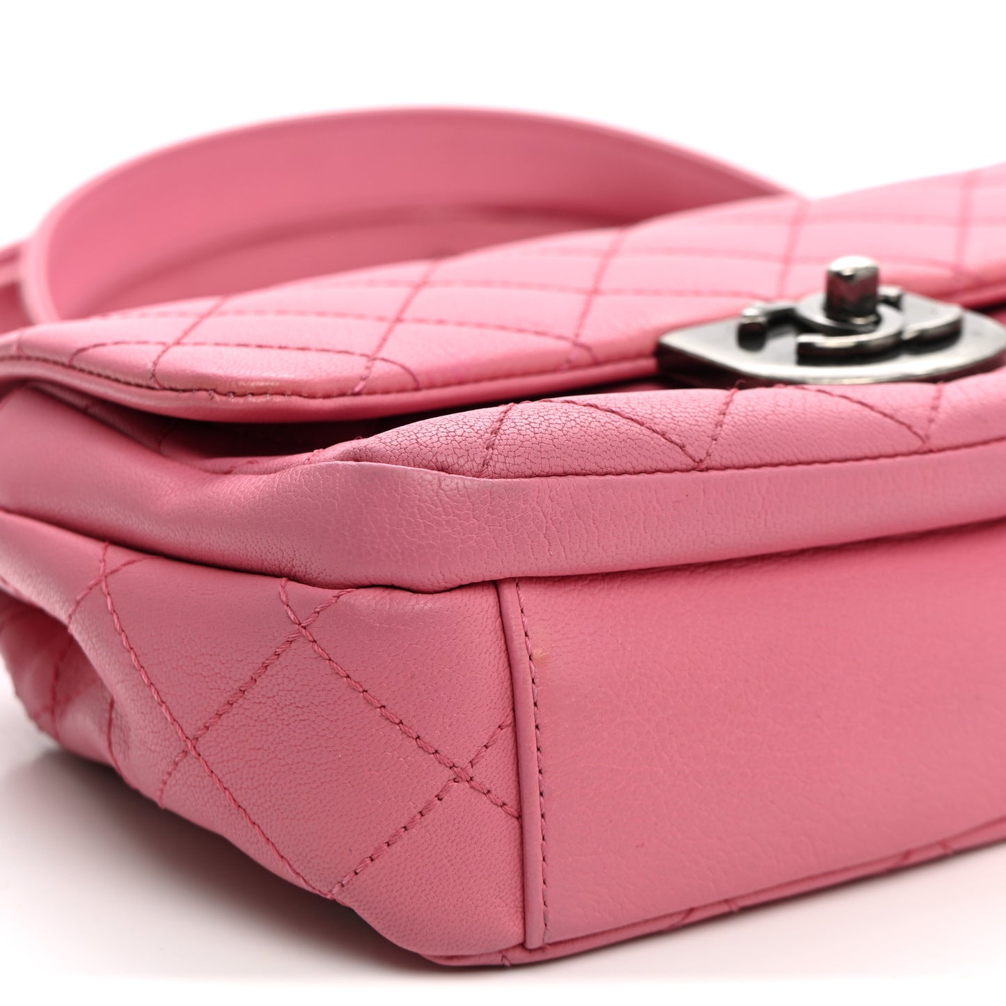 Shiny Goatskin Quilted Small Double Carry Waist Chain Flap Pink