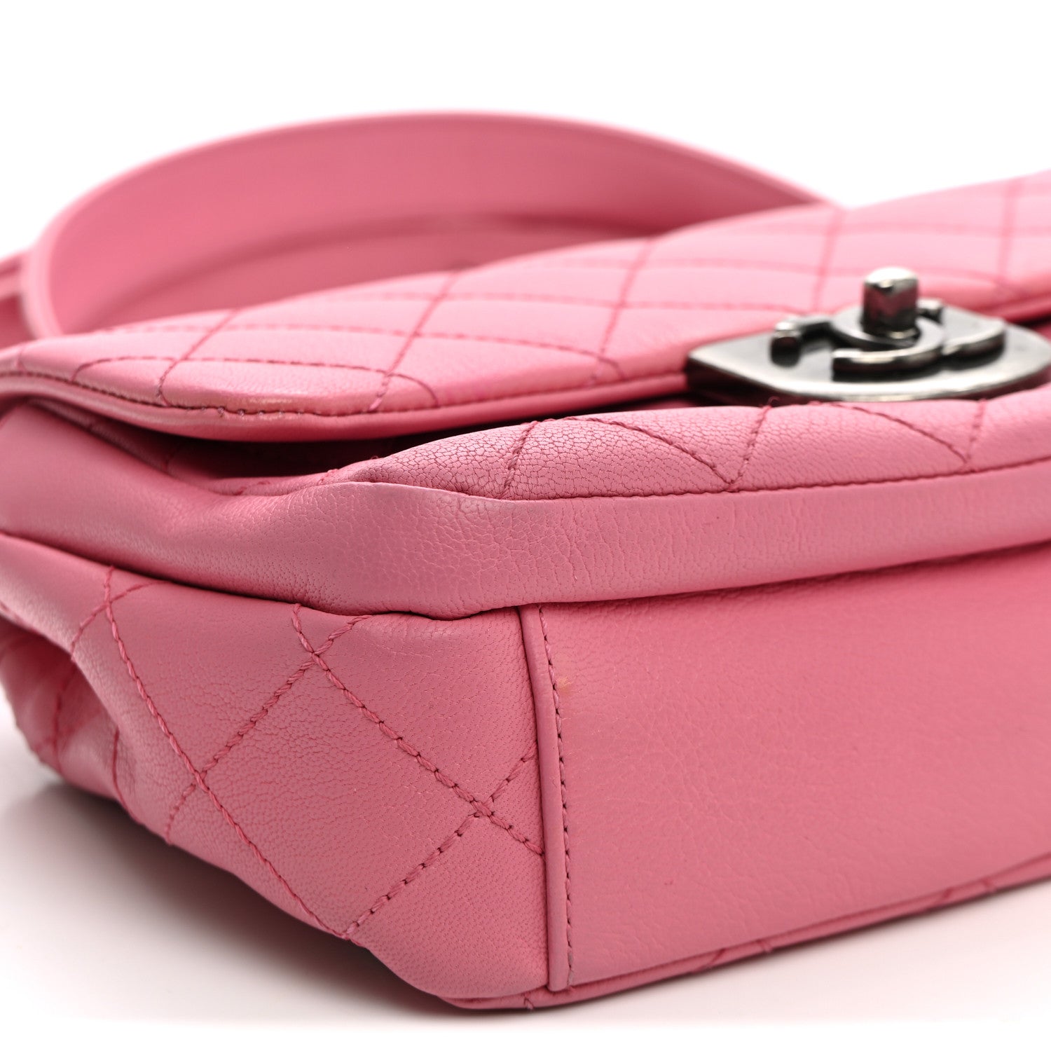 Chanel Shiny Goatskin Quilted Small Double Carry Waist Chain Flap Pink 9 of 10