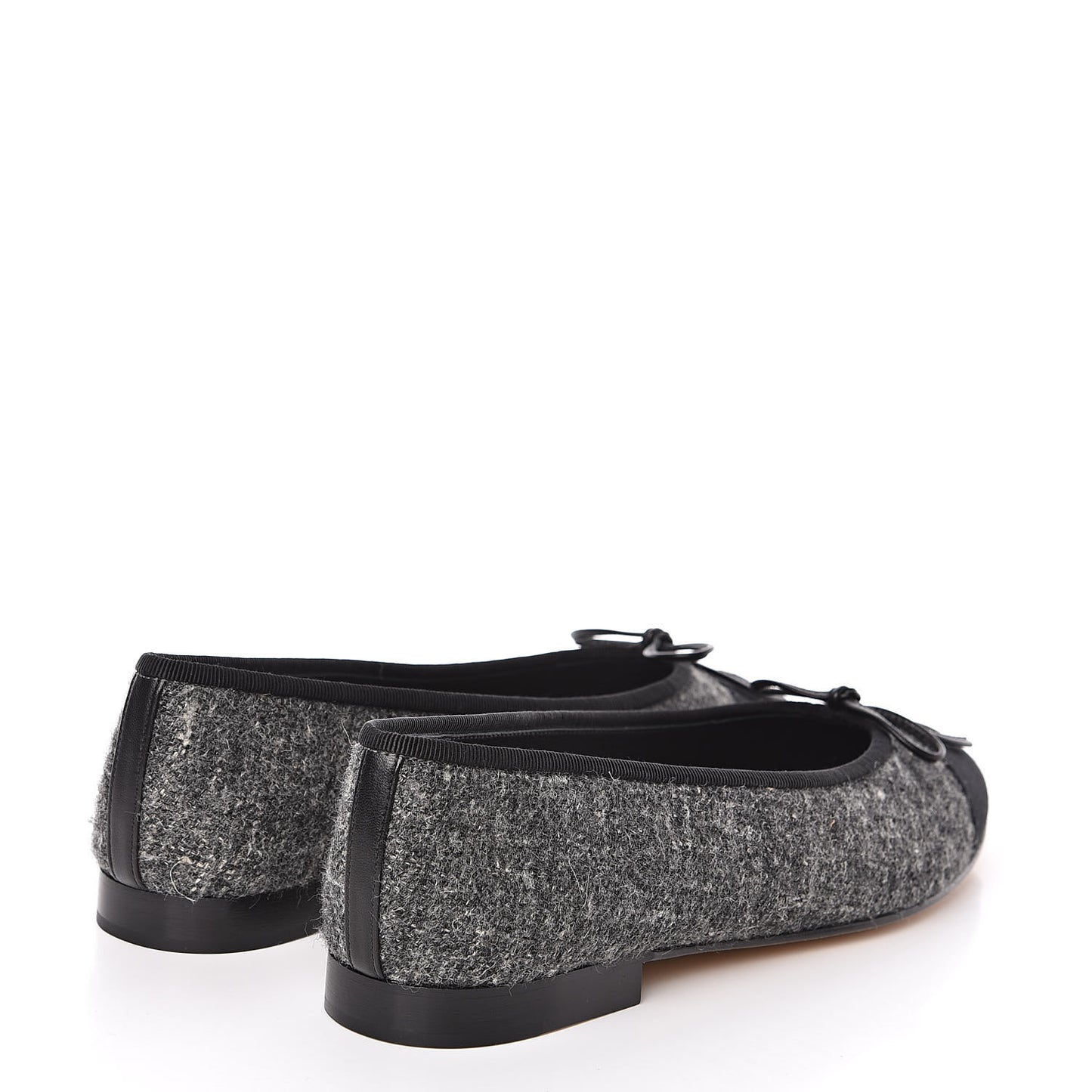 Tweed Grosgrain Cap Toe Ballerina Flats 37.5 Dark Grey Black
