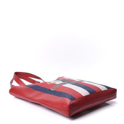 Gucci Canvas Calfskin Sylvie Stripe Logo Mens Tote Red White Blue 3 of 9