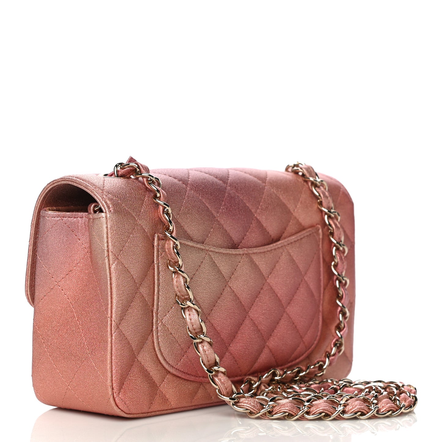 Metallic Lambskin Quilted Ombre Mini Rectangular Flap Pink