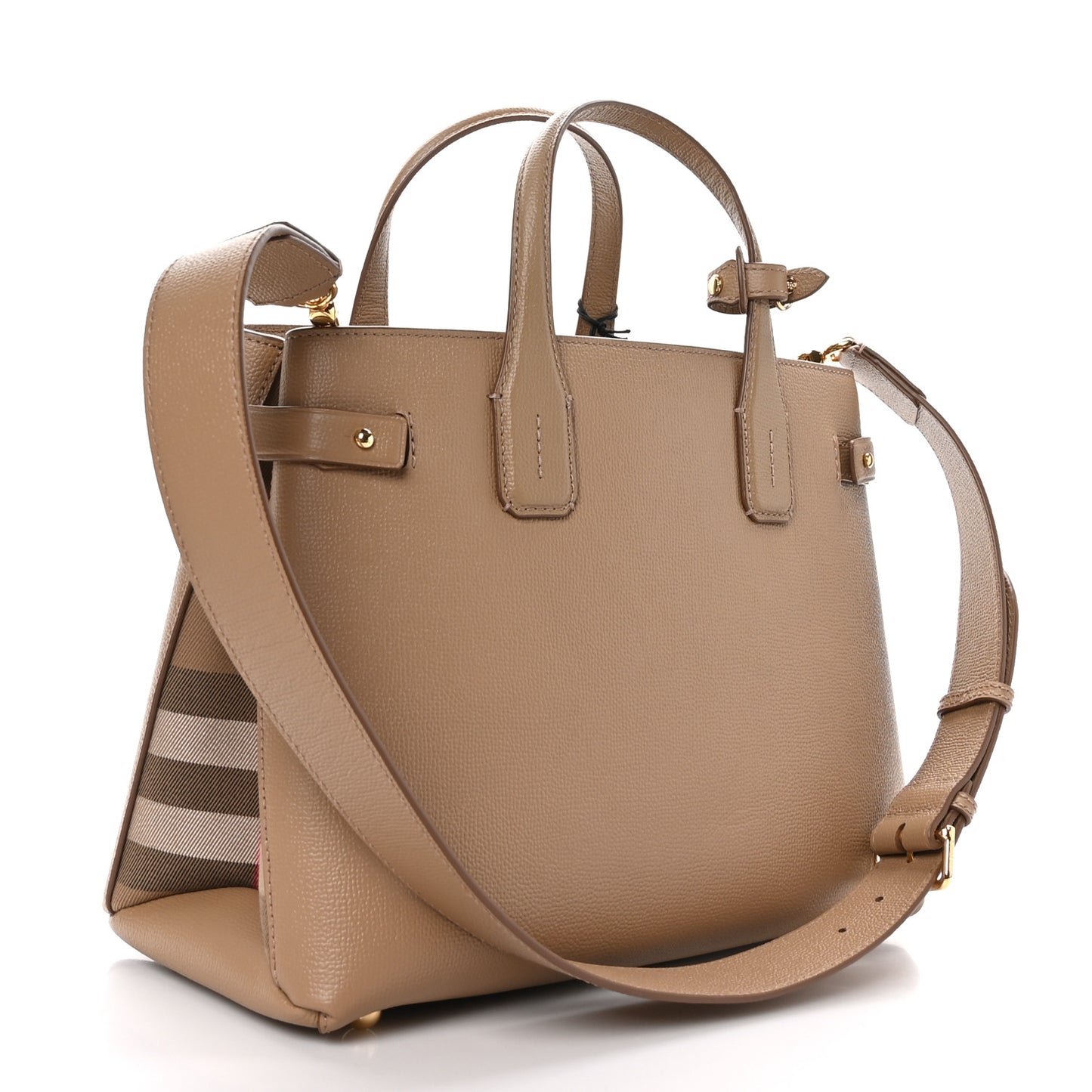 Grainy Calfskin House Check Medium Banner Tote Camel