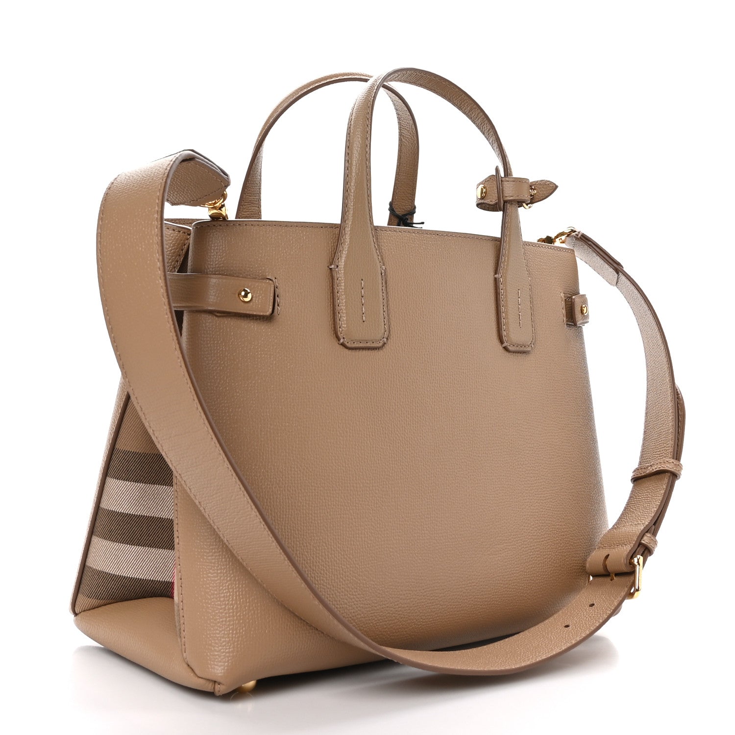 Burberry Grainy Calfskin House Check Medium Banner Tote Camel 3 of 8