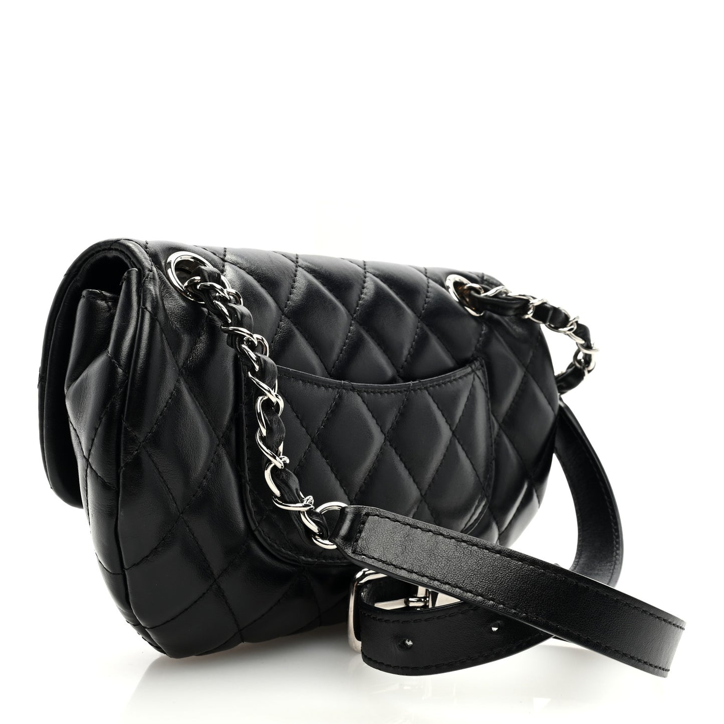 Calfskin Quilted CC Uniform Flap Belt Bag Black