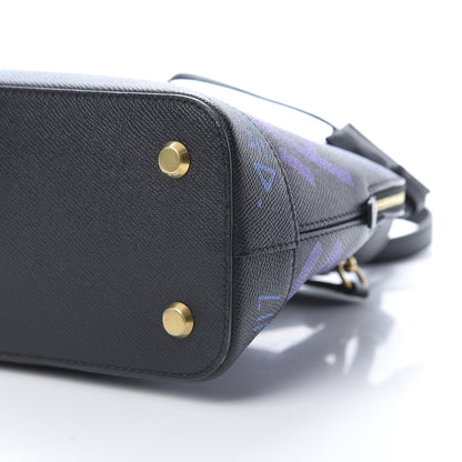 Balenciaga Grained Calfskin Print Graffiti S Ville Top Handle Bag Black Bleu Violet 10 of 12